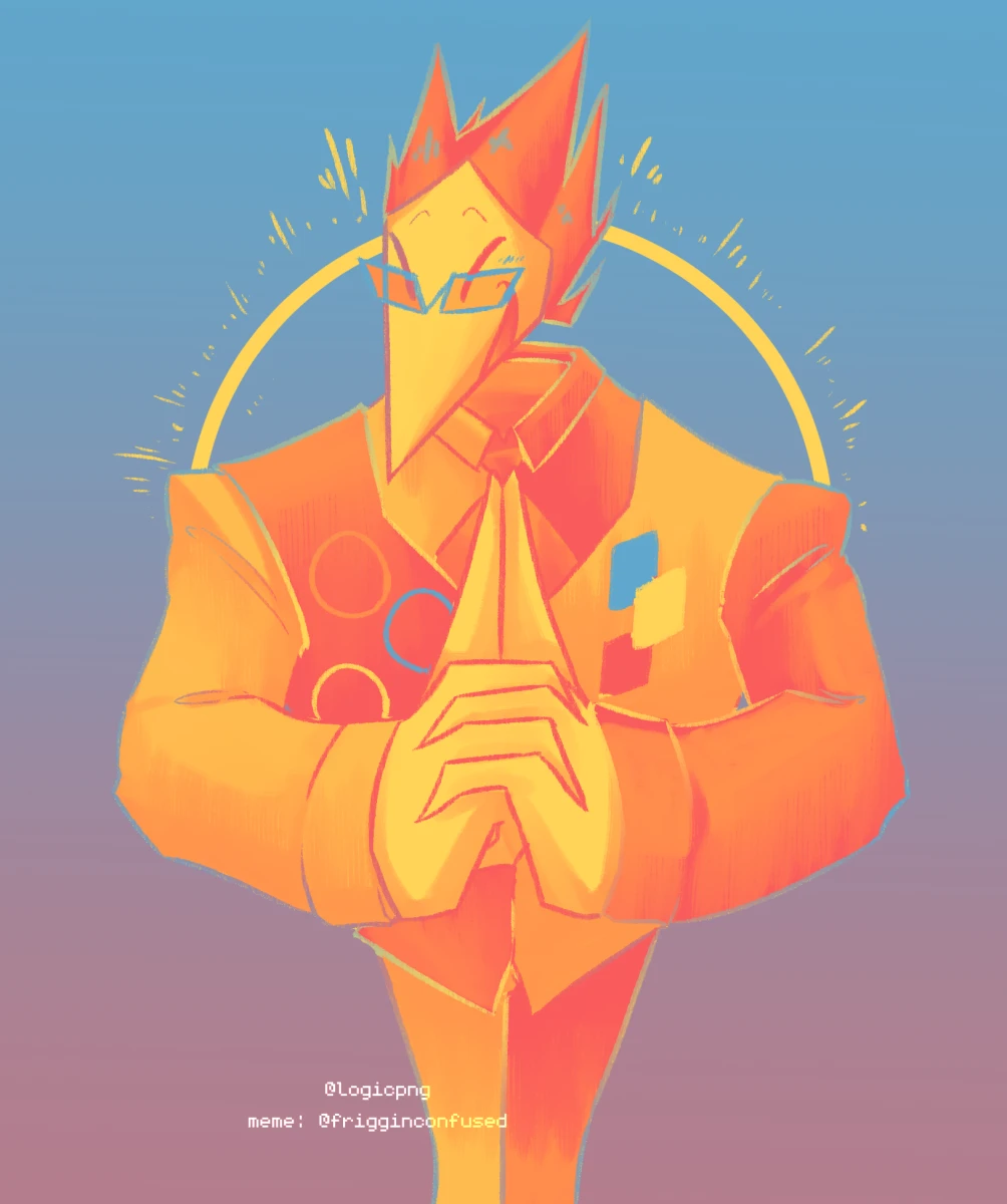 Drawing of Swatch, in bright colors of a limited palette.
