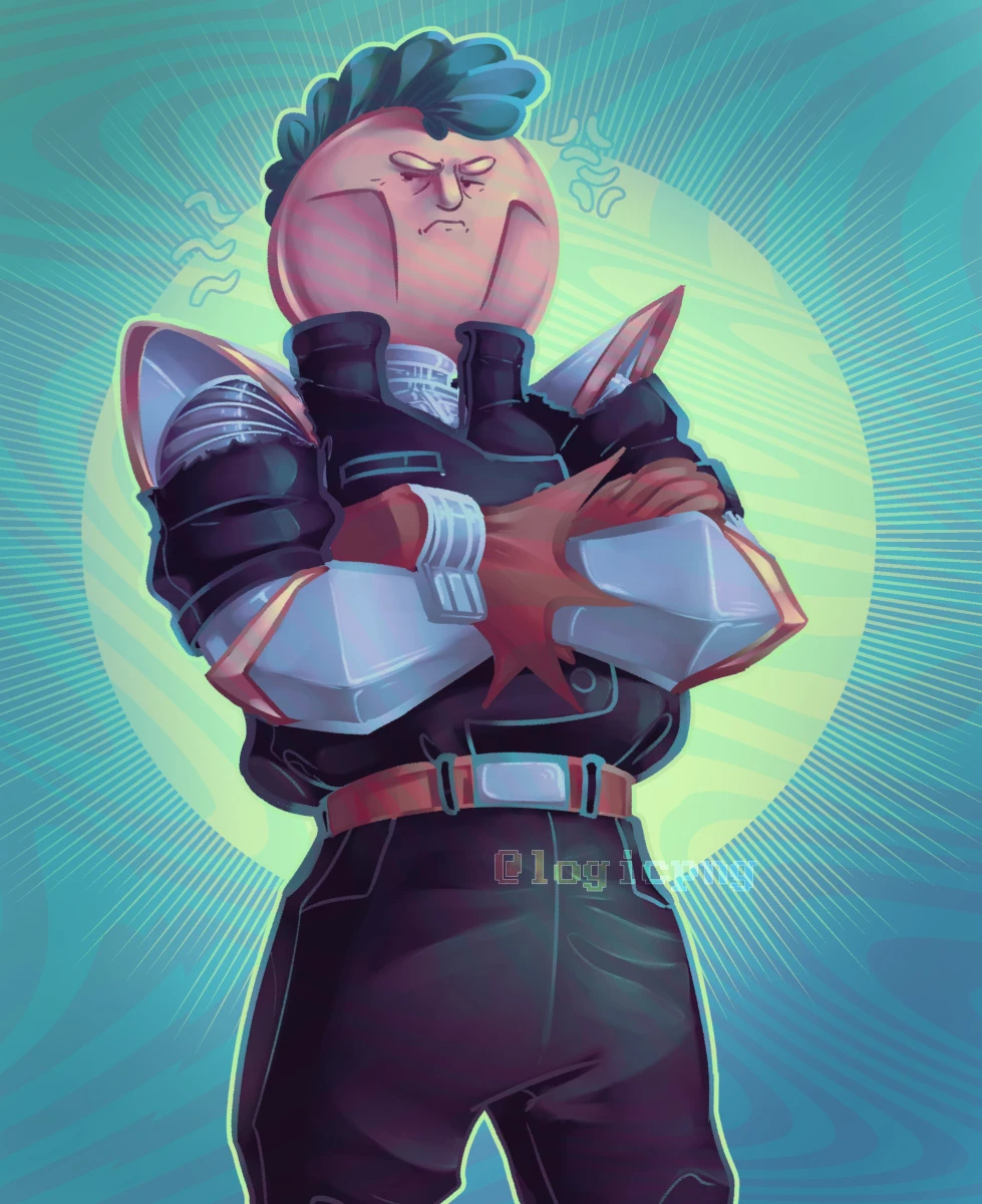 Digital drawing of Gibby from Hylics, standing with his arms crossed, expression as if frustrated with something. The character is fully rendered.