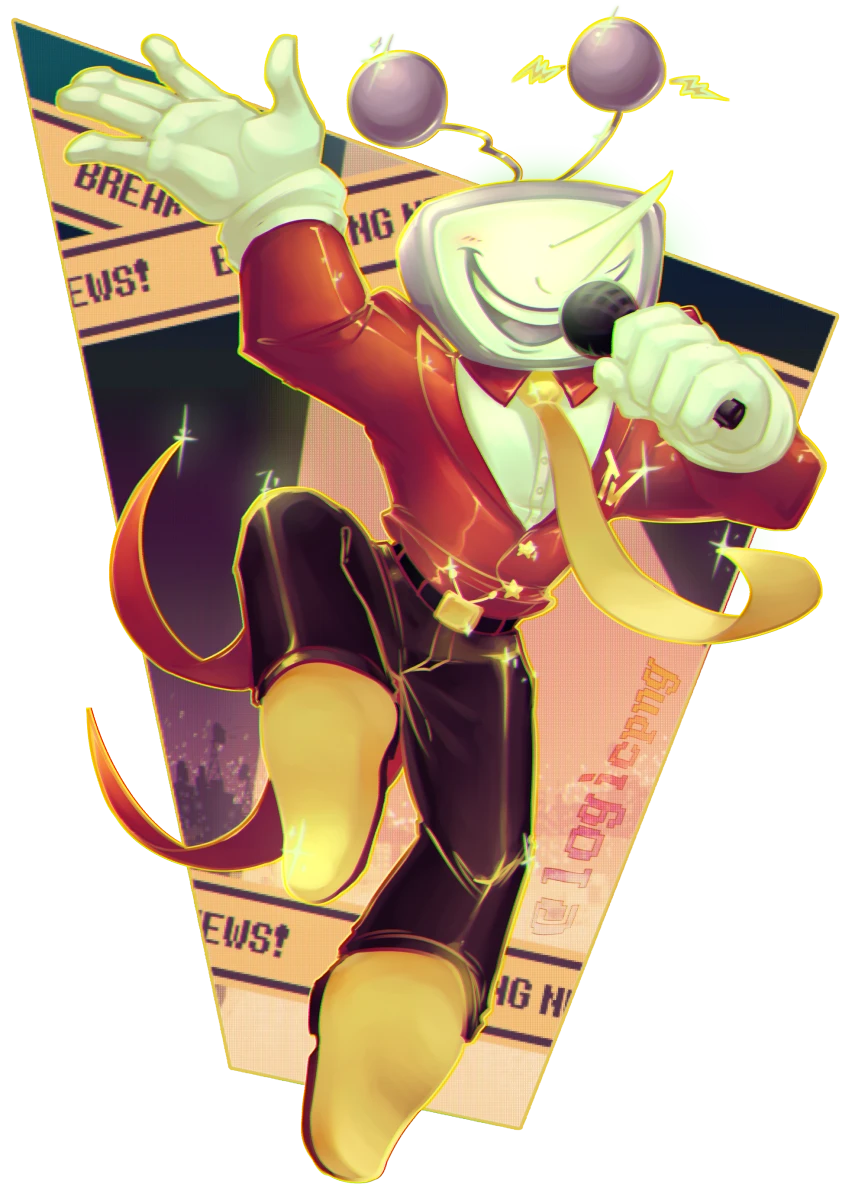 Digital illustration of Tenna from Deltarune Chapter 3, holding up a microphone