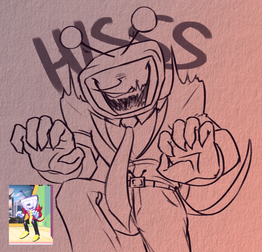 Digital doodle, redraw of Tenna's angry/hissing sprite from Deltarune Chapter 3