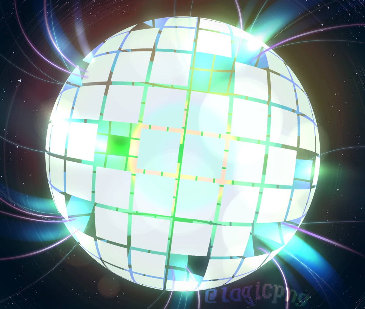 Background from an illustration showing CaelOS' kernel, represented as a faceted sphere, with glowing rays shinging out of it.