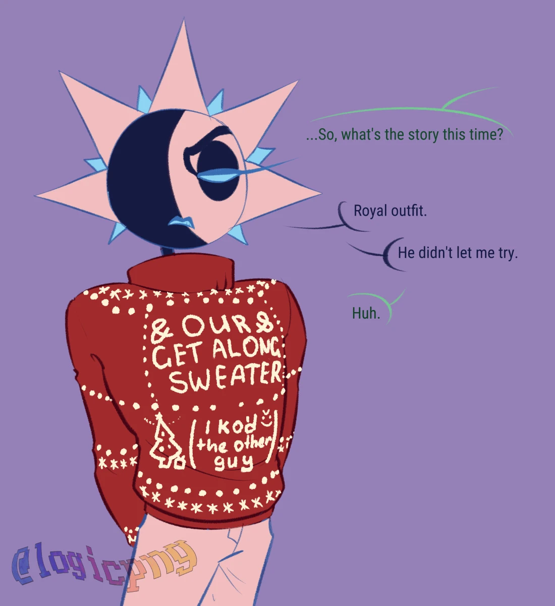 Vega in an Xmas themed sweater